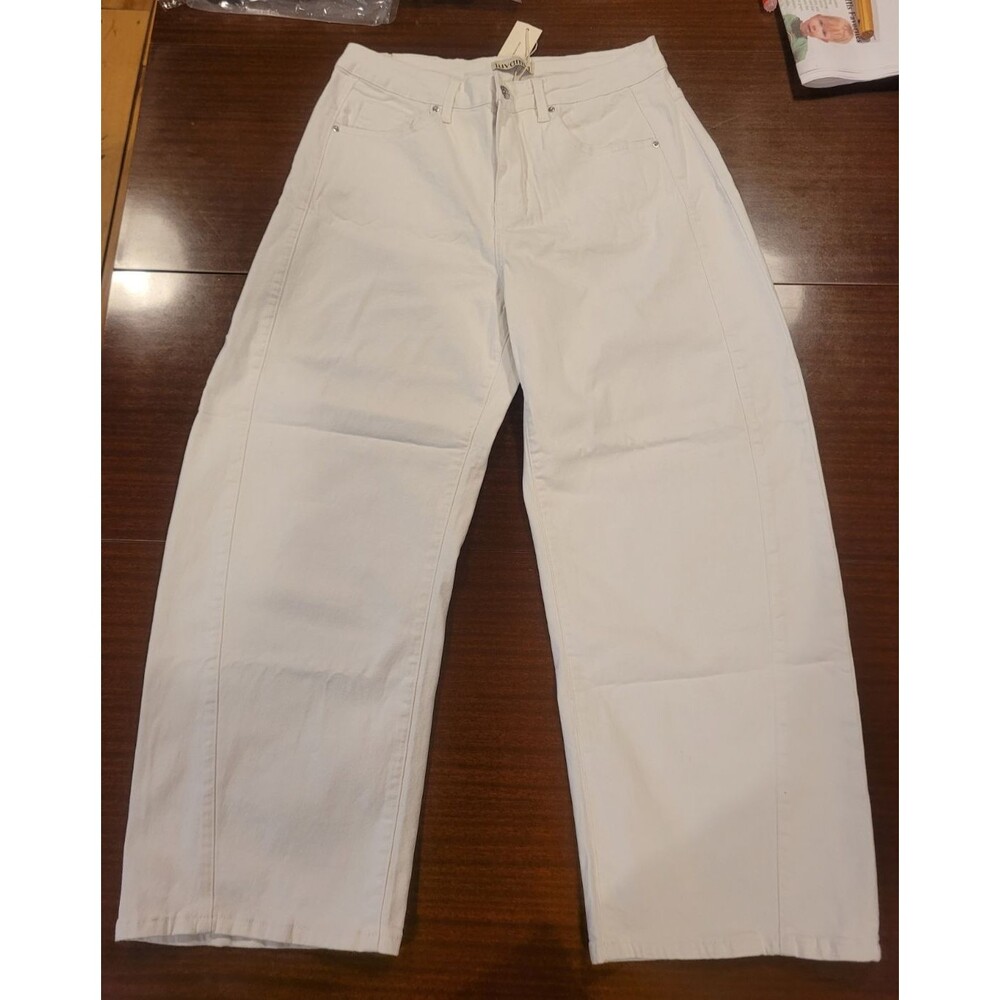 Luvamia Barrel Cut Jeans, White, Size L